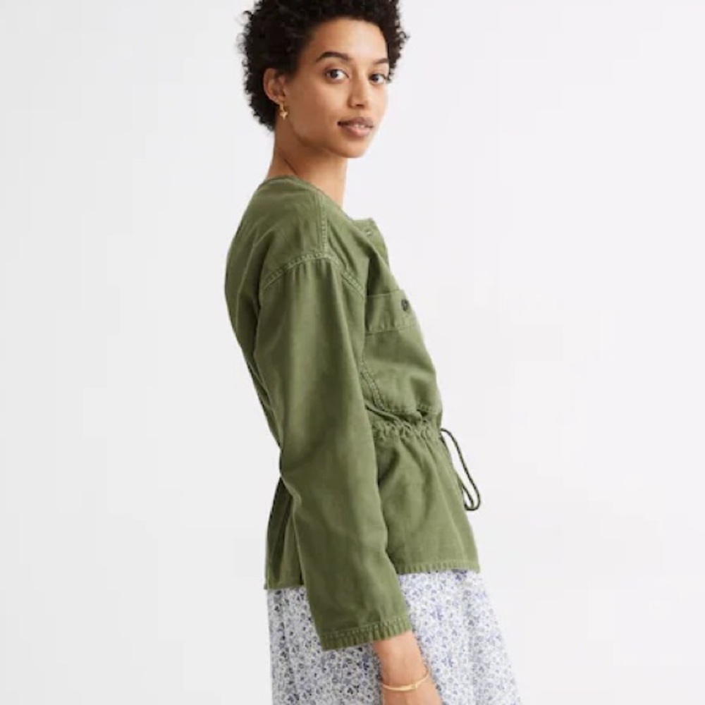 Madewell Claremont‎ Drawstring Jacket Medium green utility button lightweight - Picture 2 of 13